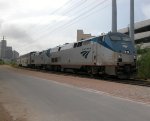 AMTK 824  12Jul2012  NB Train 22 (Texas Eagle) along 3d Street approaching Lamar